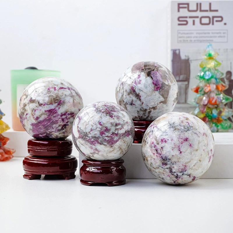 Natural plum blossom tourmaline crystal ball rough stone polishing