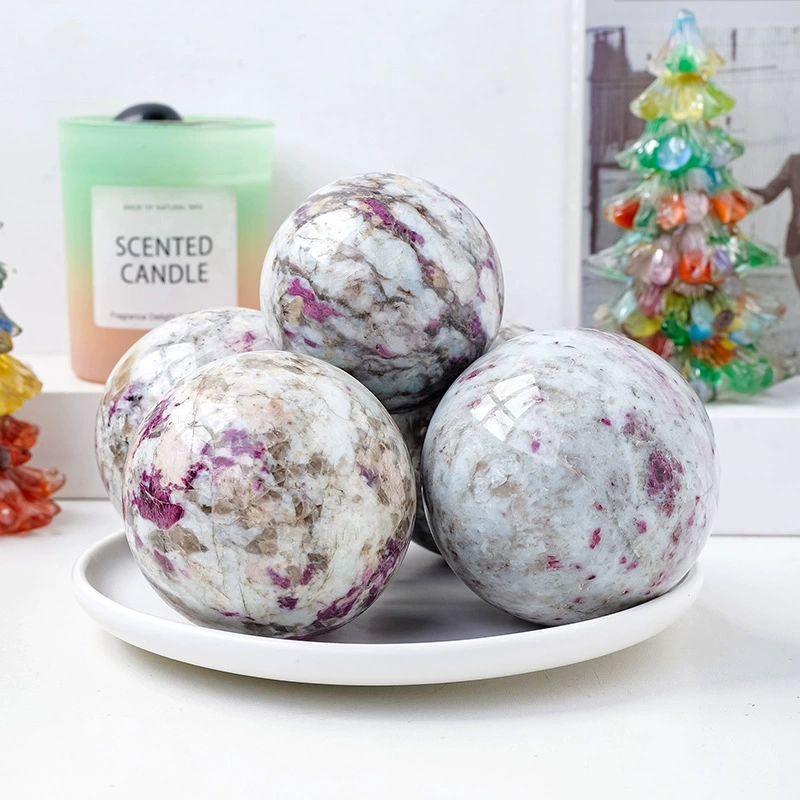 Natural plum blossom tourmaline crystal ball rough stone polishing