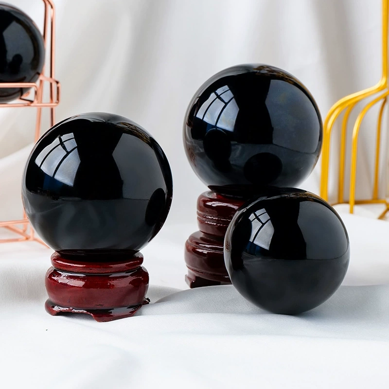 Obsidian ball ornaments Crystal rough stone polished black crystal ball