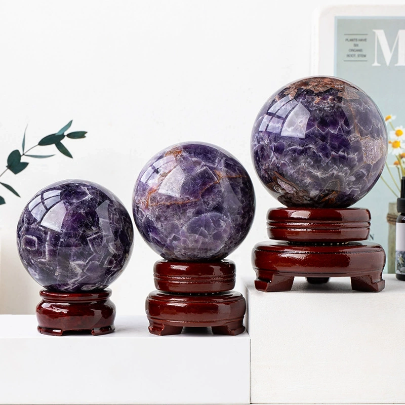 Natural dream amethyst ball rough stone polished flower amethyst energy ball