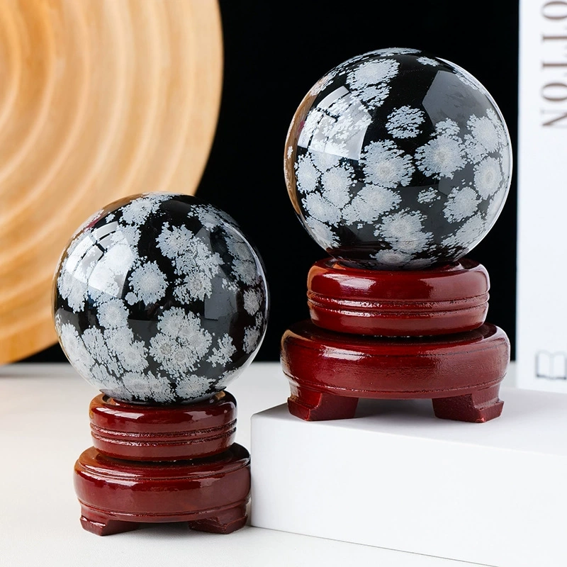 Natural snowflake obsidian ball ornaments, polished crystal raw stone