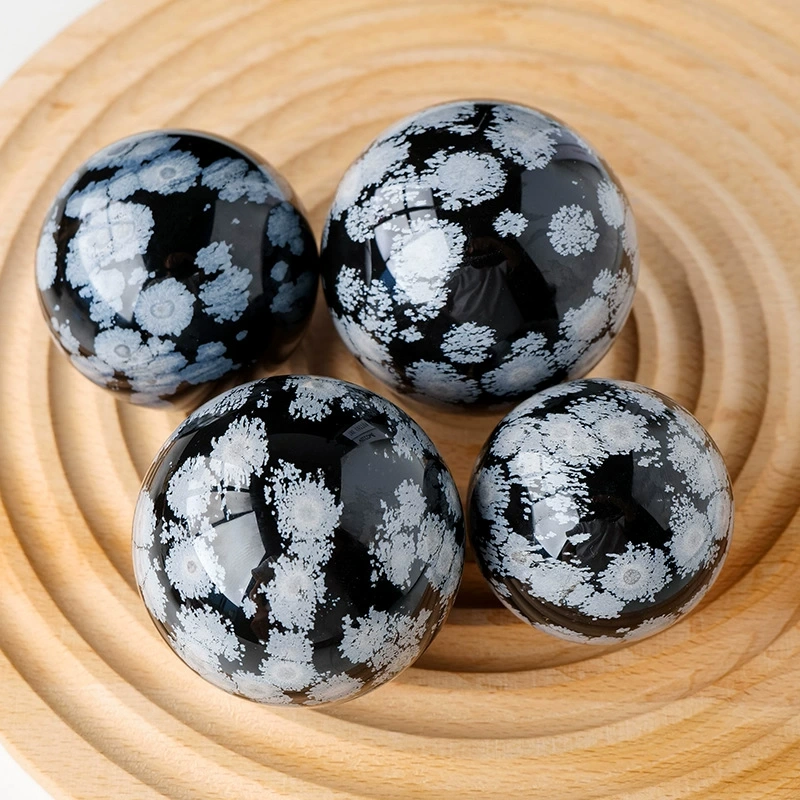Natural snowflake obsidian ball ornaments, polished crystal raw stone