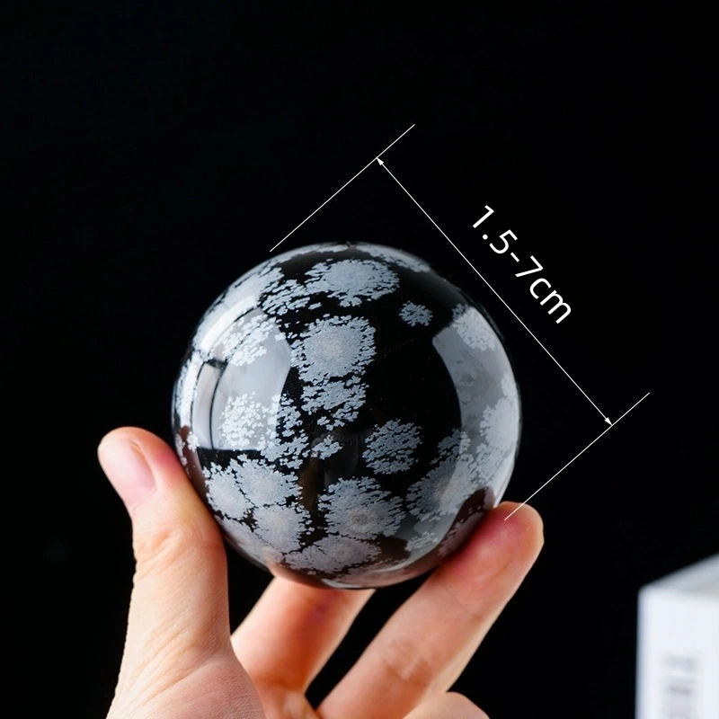 Natural snowflake obsidian ball ornaments, polished crystal raw stone