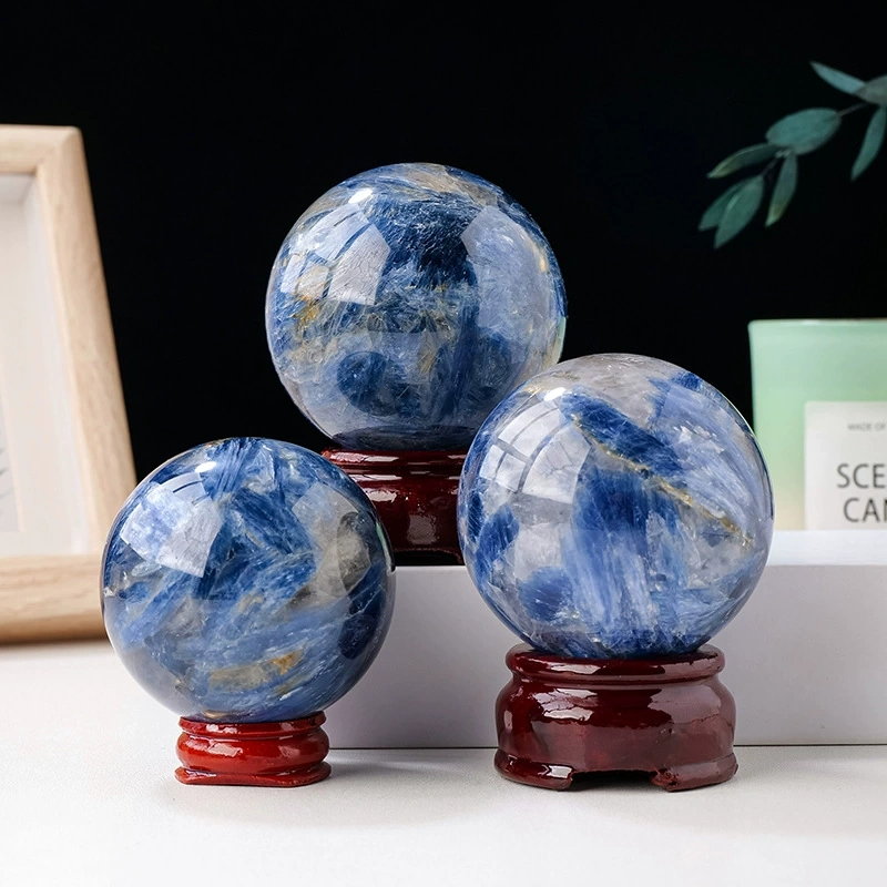 Natural Kyanite crystal ball ornaments, polished raw stone