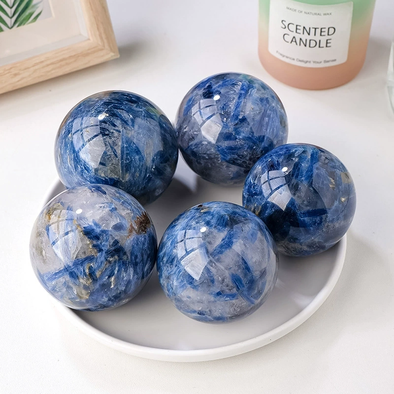 Natural Kyanite crystal ball ornaments, polished raw stone