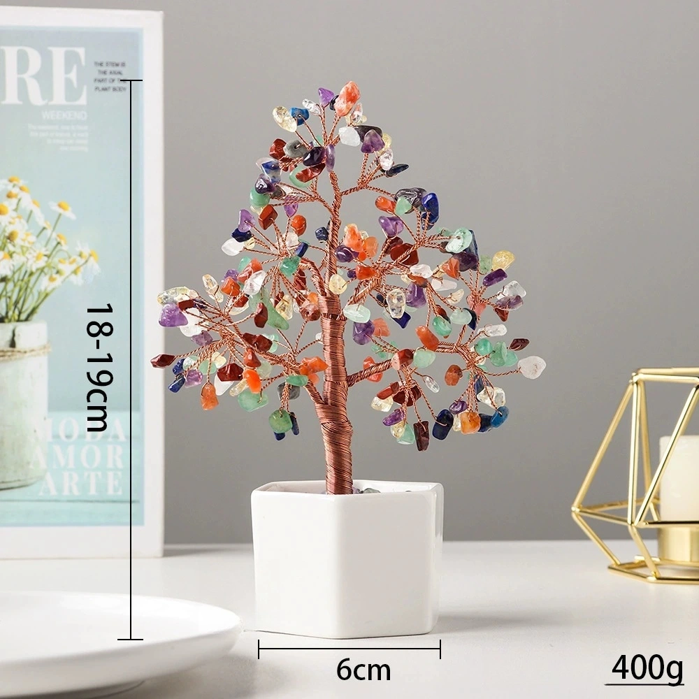 Natural crystal potted tree seven-color gemstone seven-color fluorite gravel tree of life