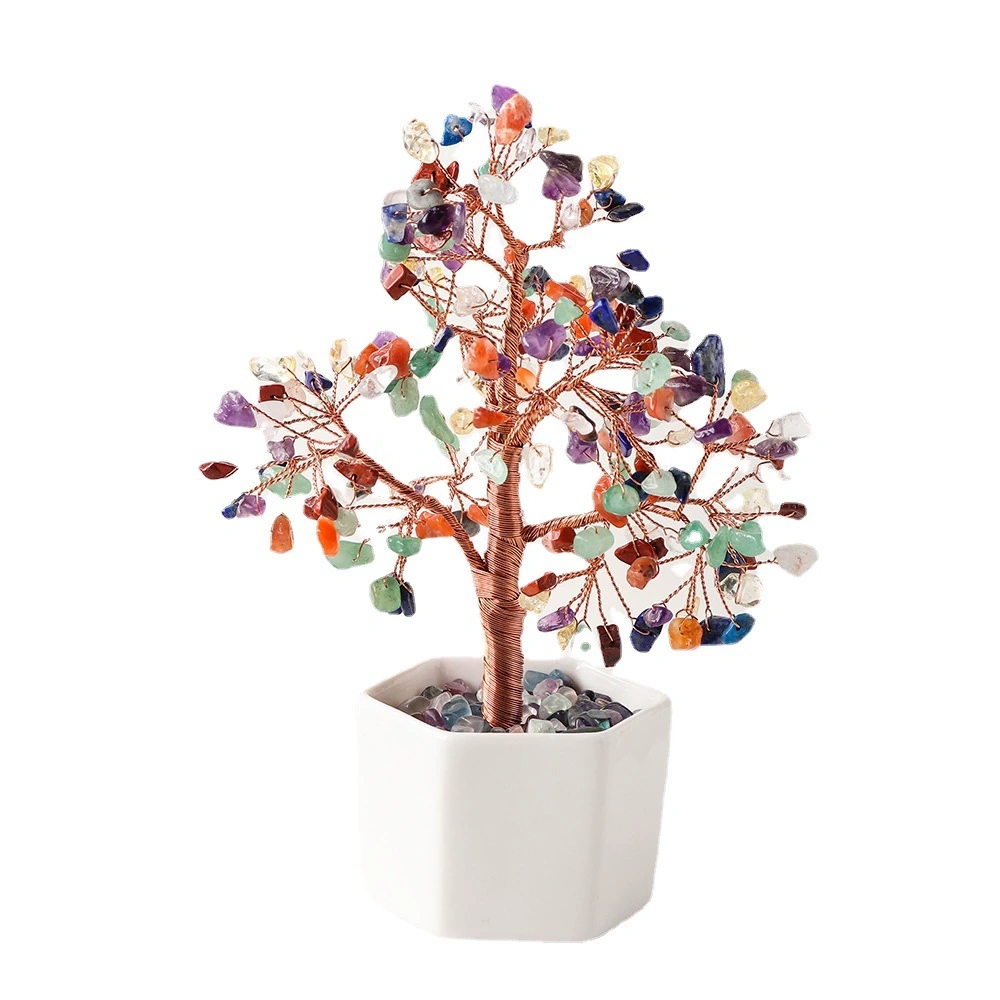 Natural crystal potted tree seven-color gemstone seven-color fluorite gravel tree of life