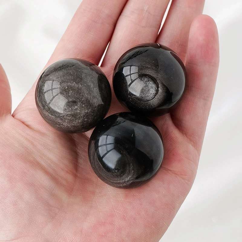 2-3.5cm natural silver obsidian ball ornaments crystal raw stone polished