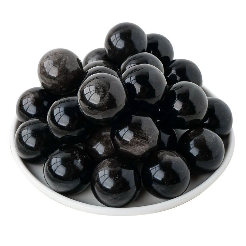 2-3.5cm natural silver obsidian ball ornaments crystal raw stone polished