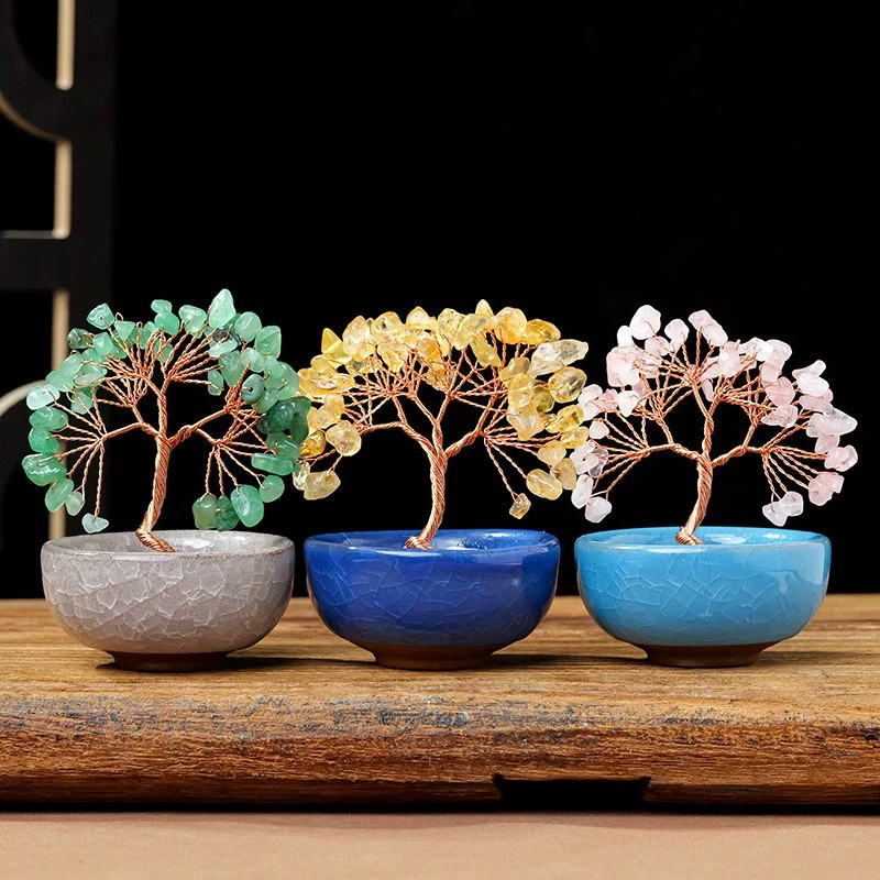 Natural crystal tree tea cup base crystal gravel tree of life