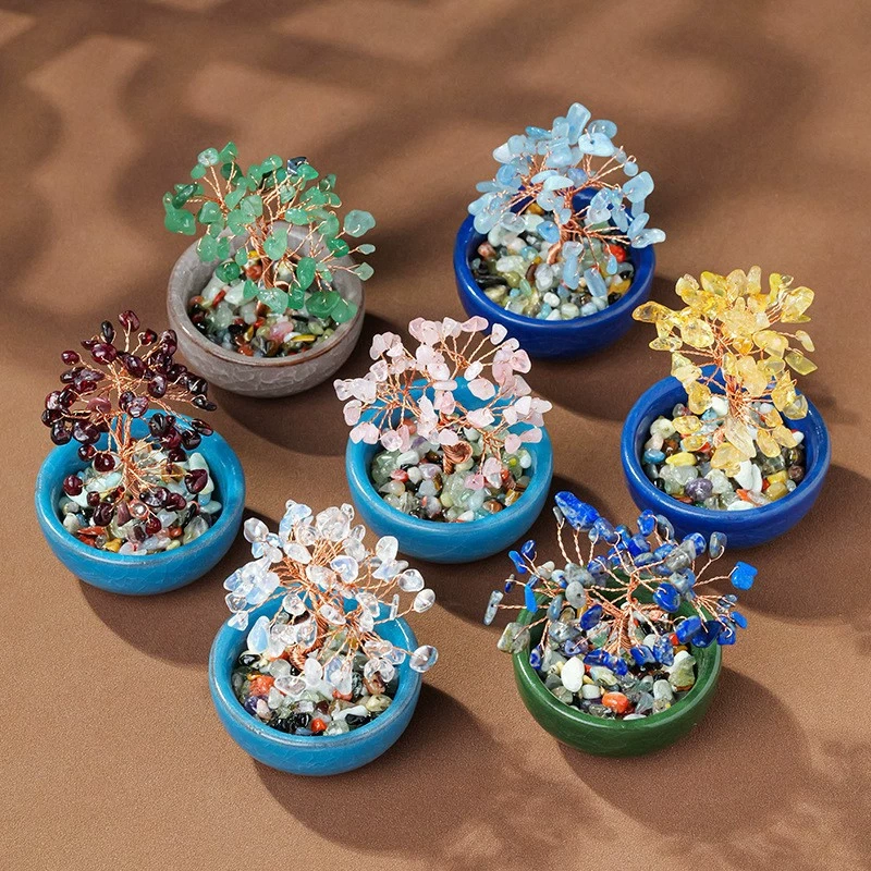Natural crystal tree tea cup base crystal gravel tree of life
