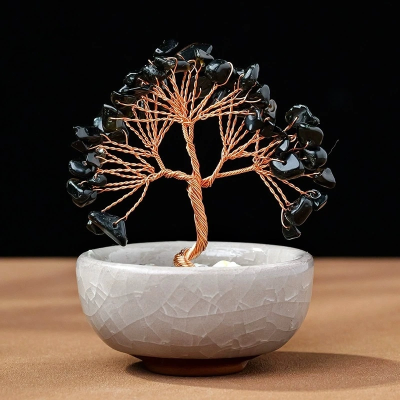 Natural crystal tree tea cup base crystal gravel tree of life