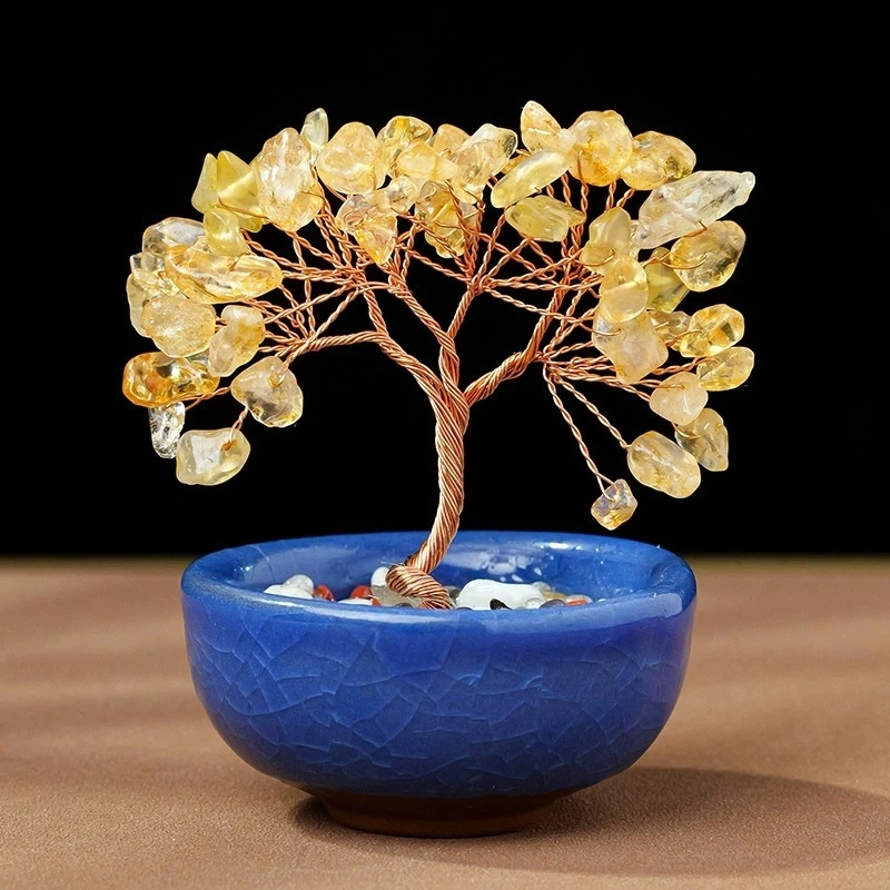 Natural crystal tree tea cup base crystal gravel tree of life