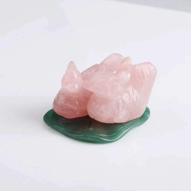 Natural Rose Quartz mandarin duck ornaments crystal hand-polished carving wedding gift
