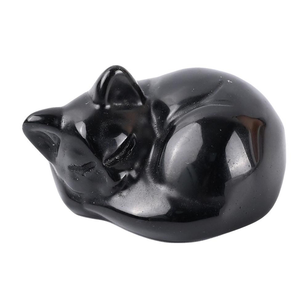 Natural crystal sleeping cat carvings, semi-precious jade cat ornaments, home decorations