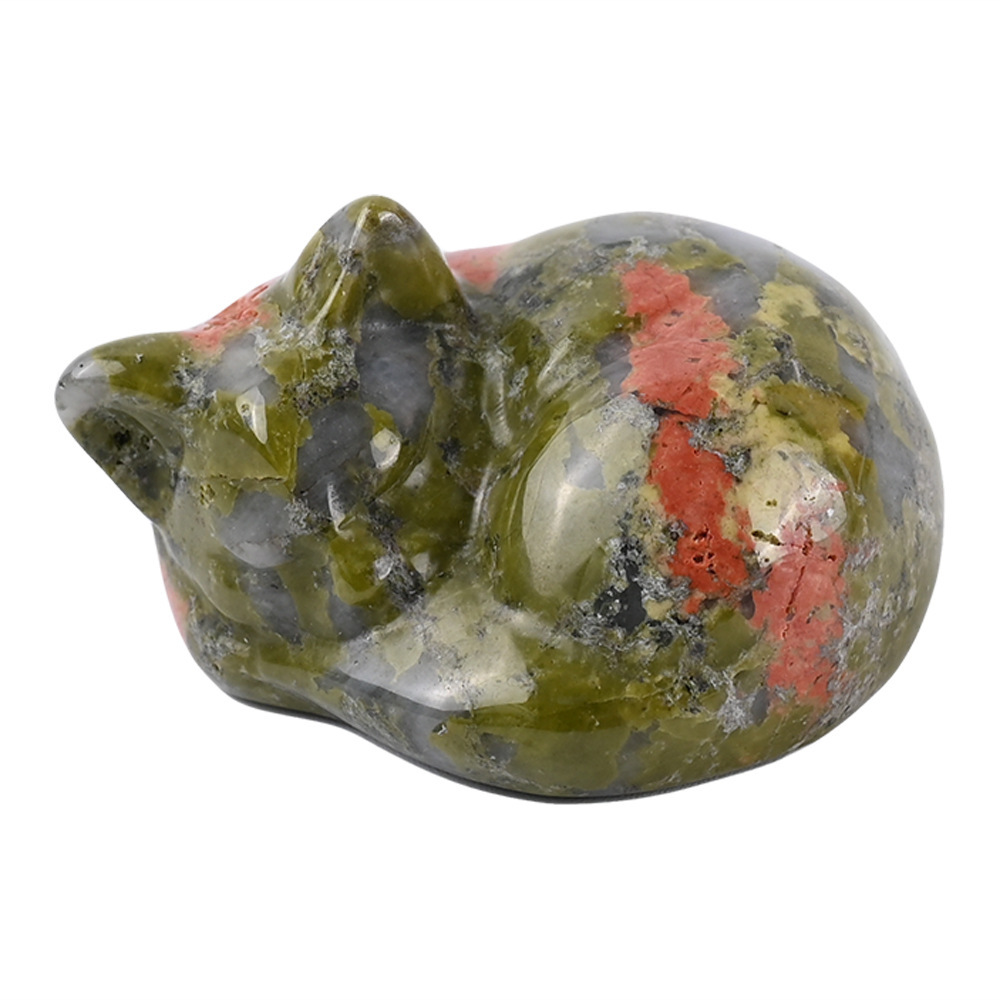 Natural crystal sleeping cat carvings, semi-precious jade cat ornaments, home decorations