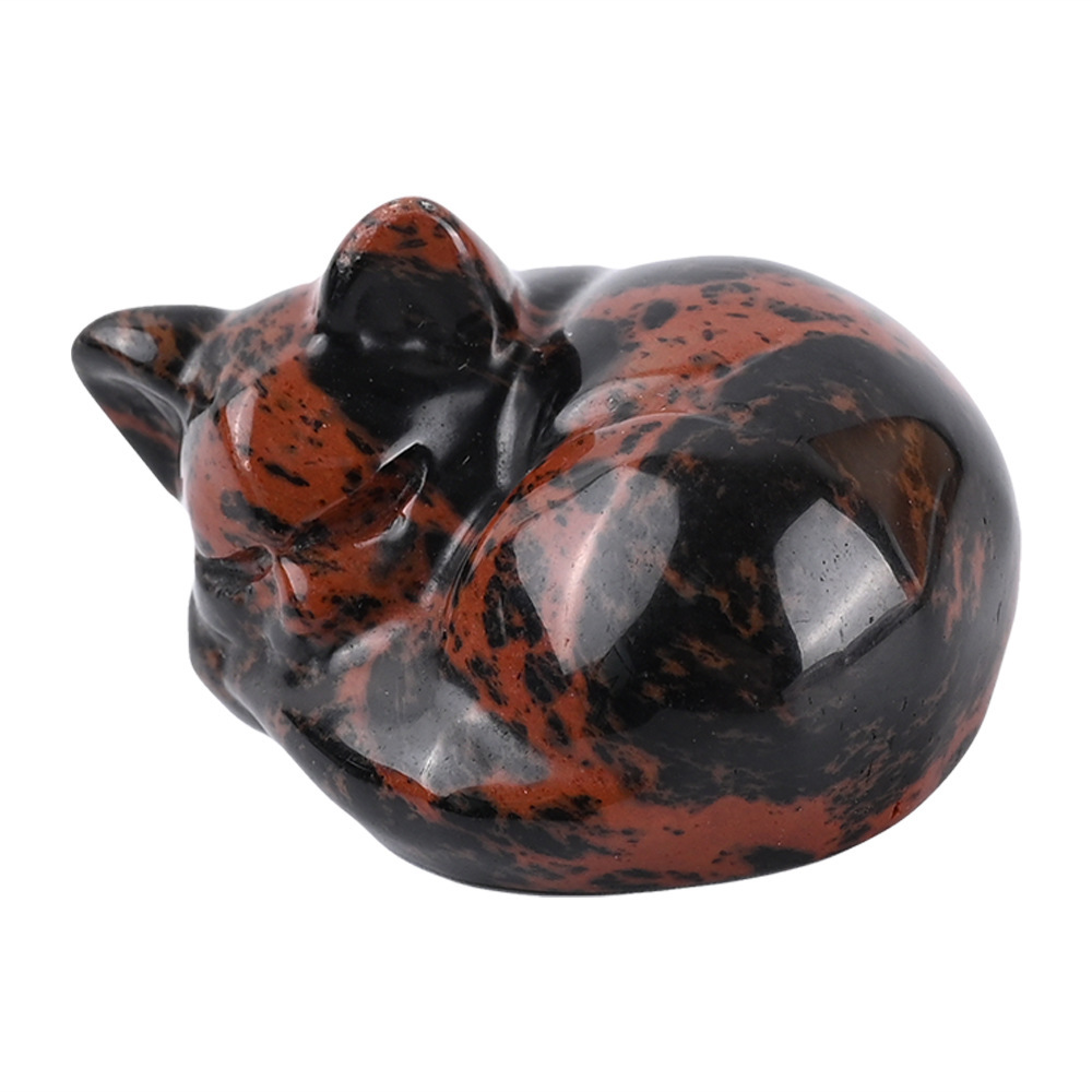 Natural crystal sleeping cat carvings, semi-precious jade cat ornaments, home decorations