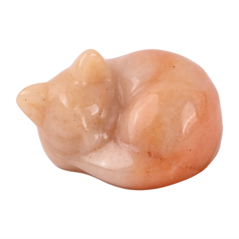 Natural crystal sleeping cat carvings, semi-precious jade cat ornaments, home decorations