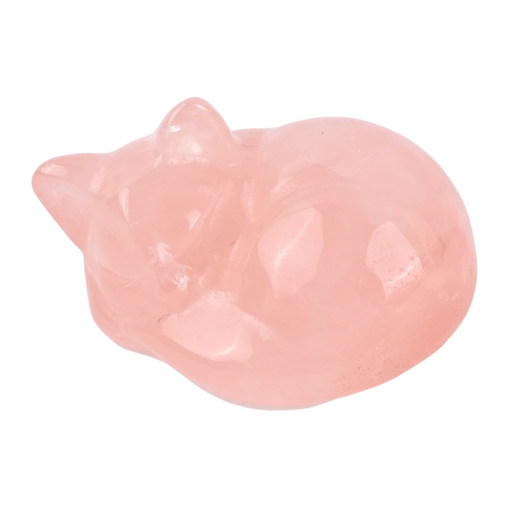 Natural crystal sleeping cat carvings, semi-precious jade cat ornaments, home decorations