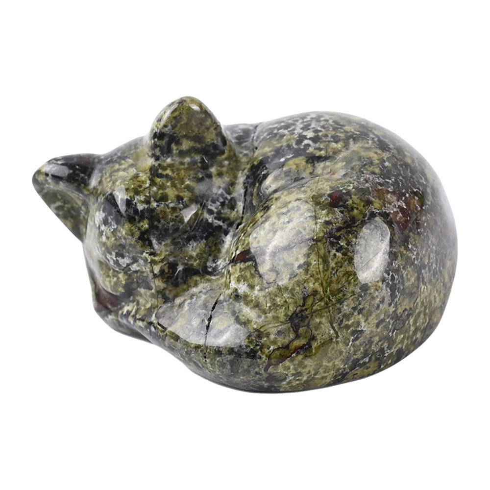 Natural crystal sleeping cat carvings, semi-precious jade cat ornaments, home decorations