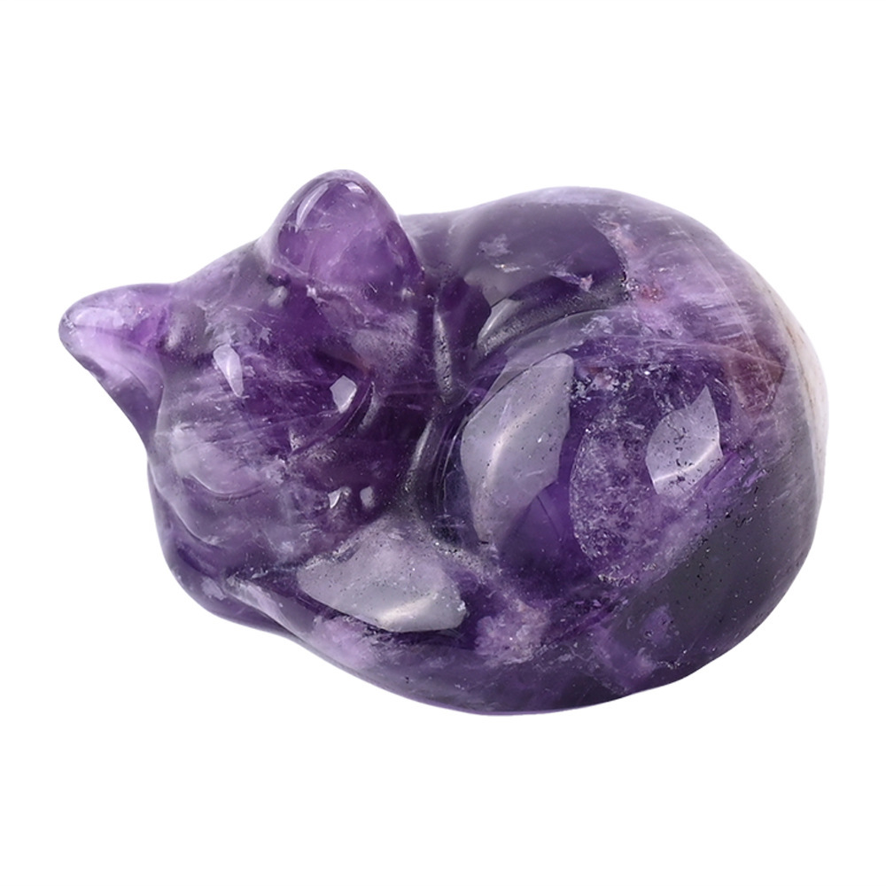 Natural crystal sleeping cat carvings, semi-precious jade cat ornaments, home decorations