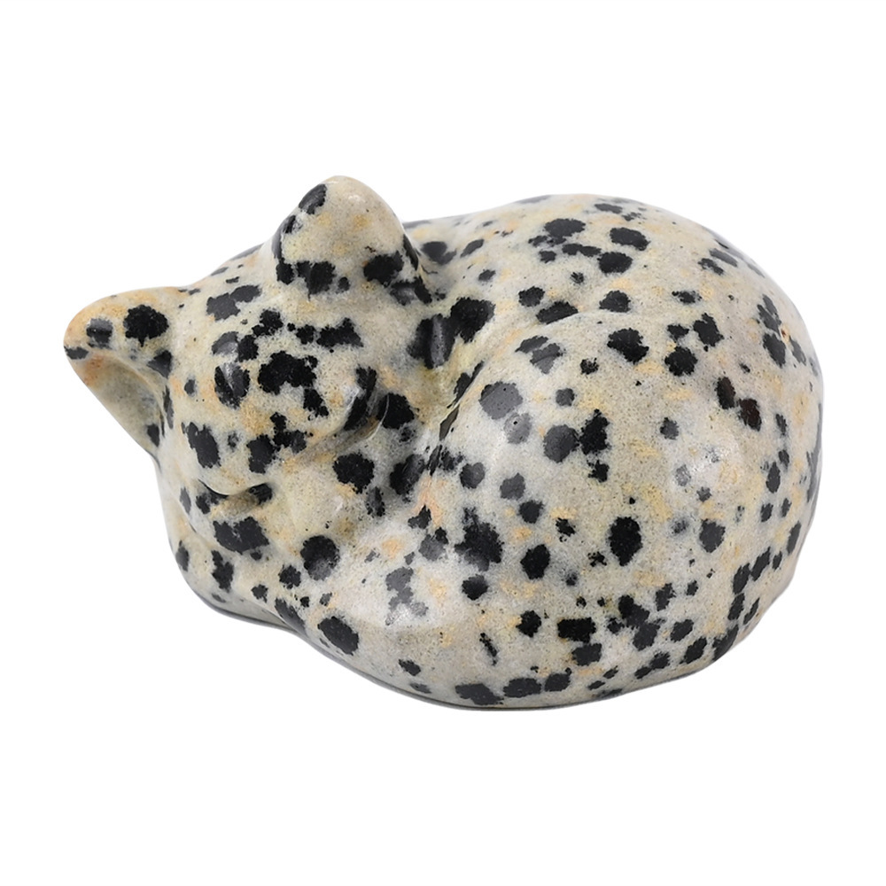 Natural crystal sleeping cat carvings, semi-precious jade cat ornaments, home decorations