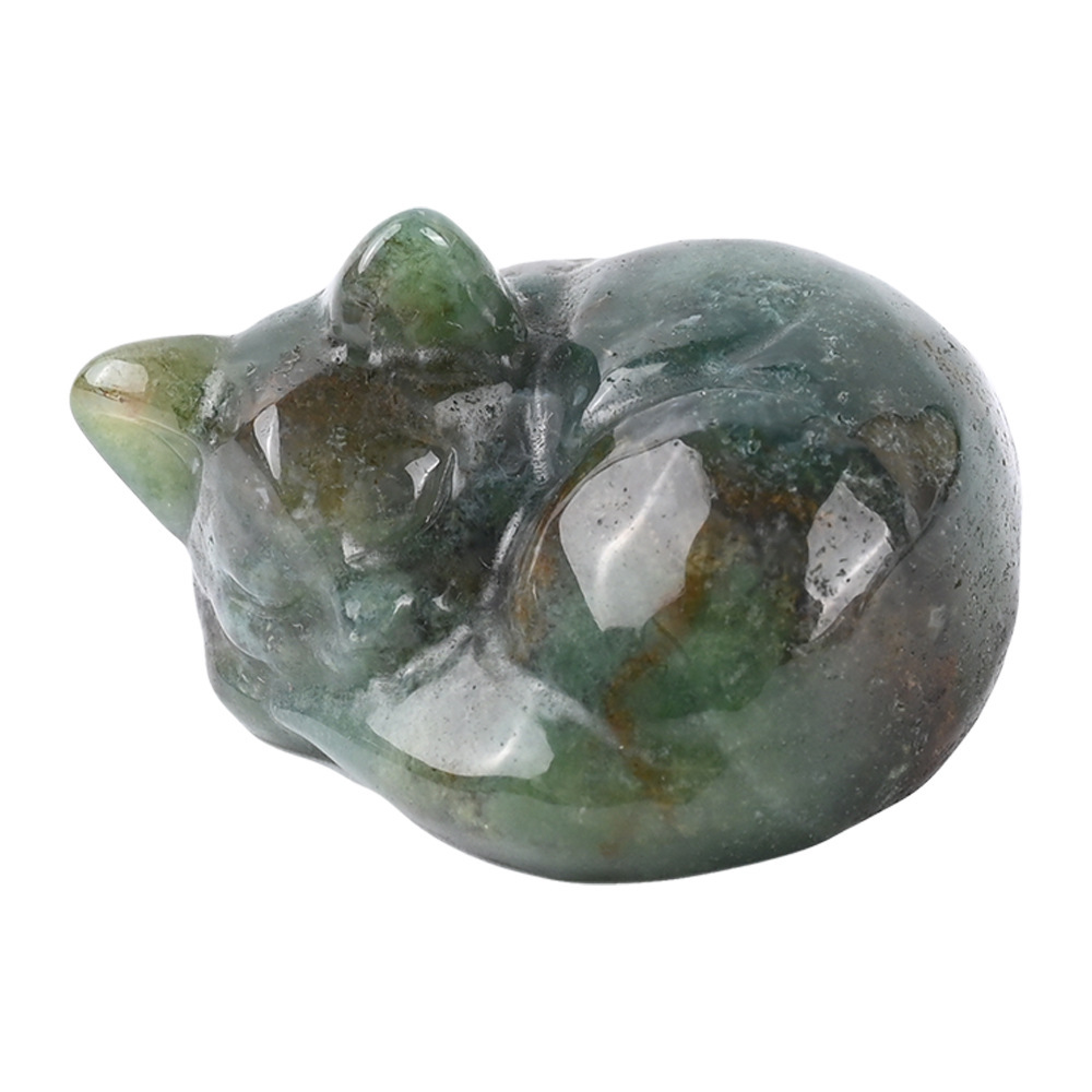 Natural crystal sleeping cat carvings, semi-precious jade cat ornaments, home decorations