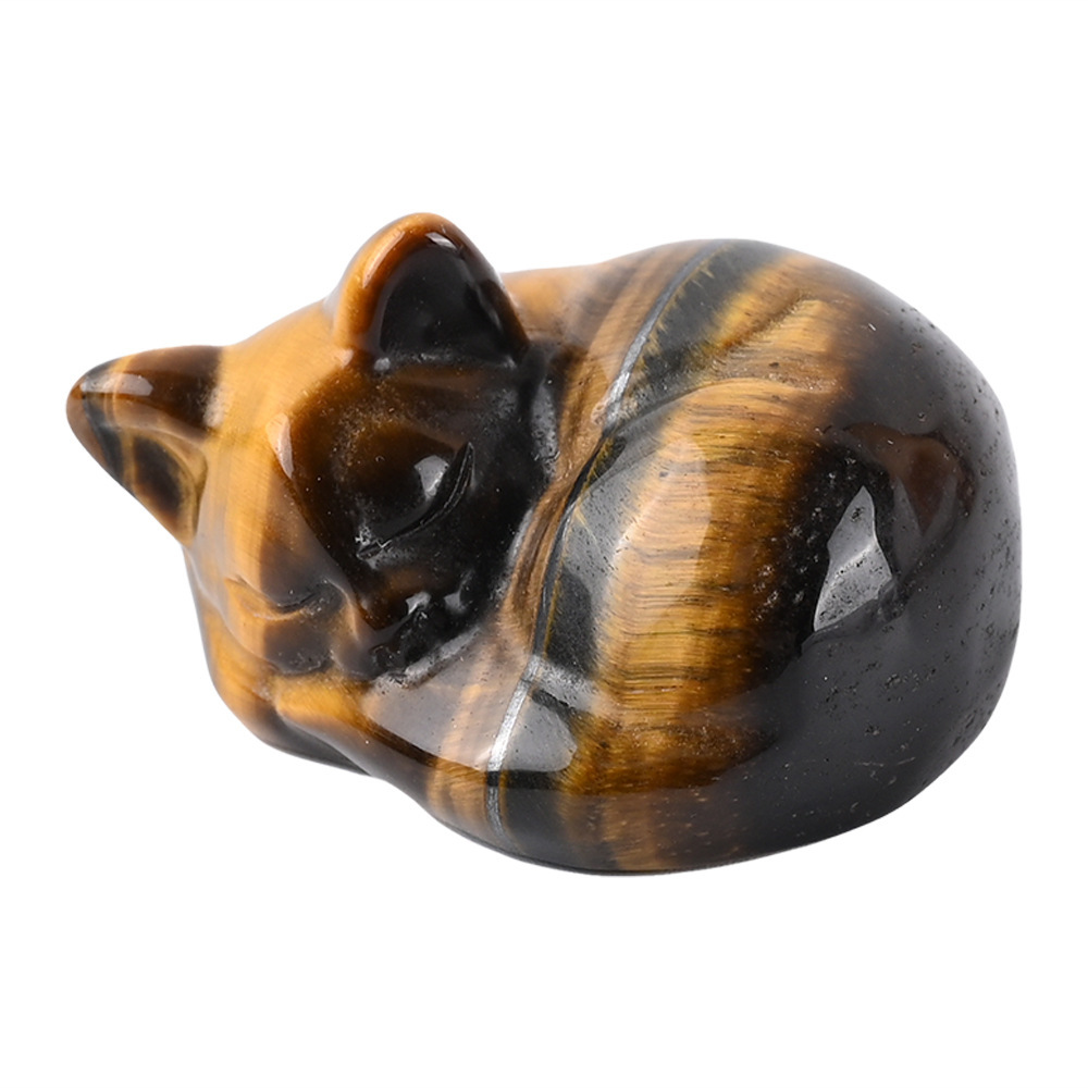 Natural crystal sleeping cat carvings, semi-precious jade cat ornaments, home decorations