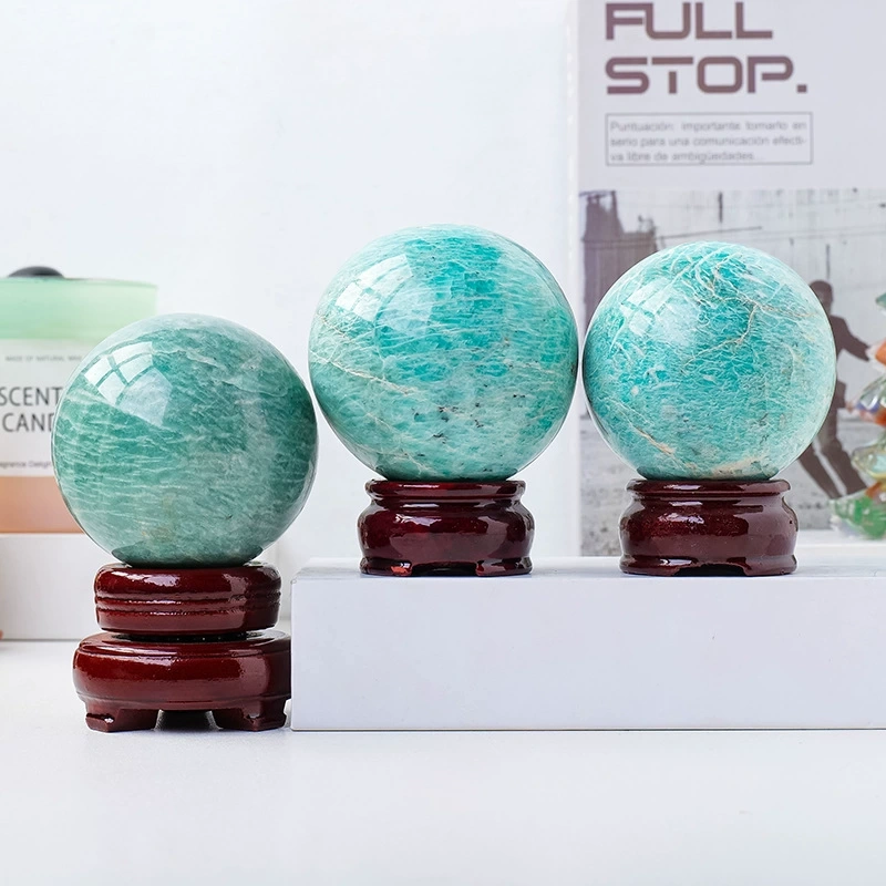 2.5-8.5cm natural crystal amazonite raw stone polished ball ornaments