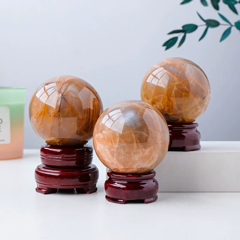 Natural orange moonstone sunstone crystal ball crystal rough stone polishing