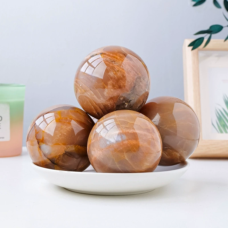Natural orange moonstone sunstone crystal ball crystal rough stone polishing