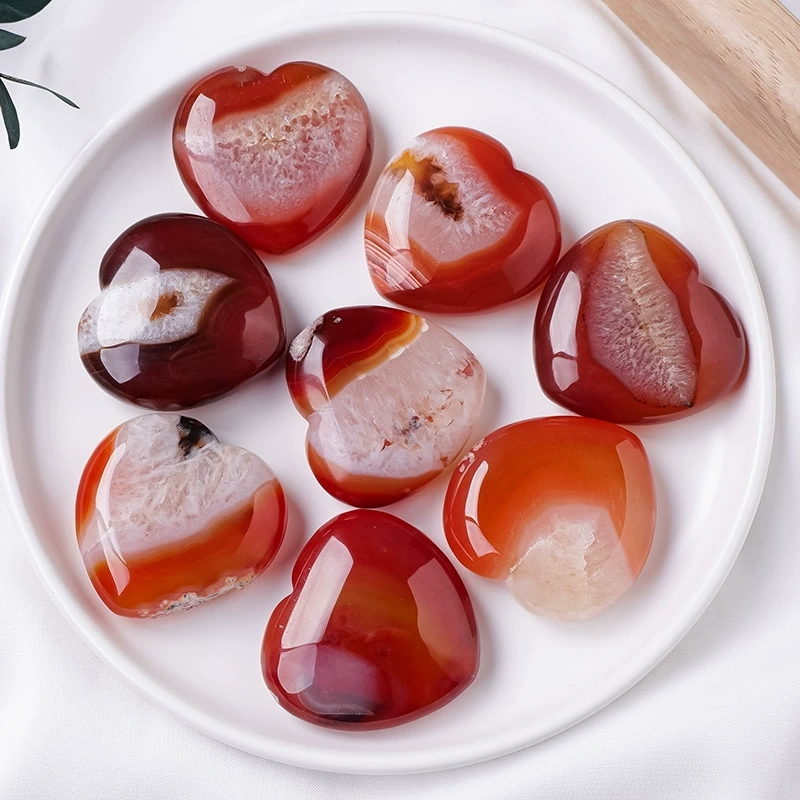 Natural red agate geode heart crystal rough stone polished