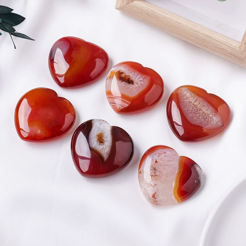 Natural red agate geode heart crystal rough stone polished