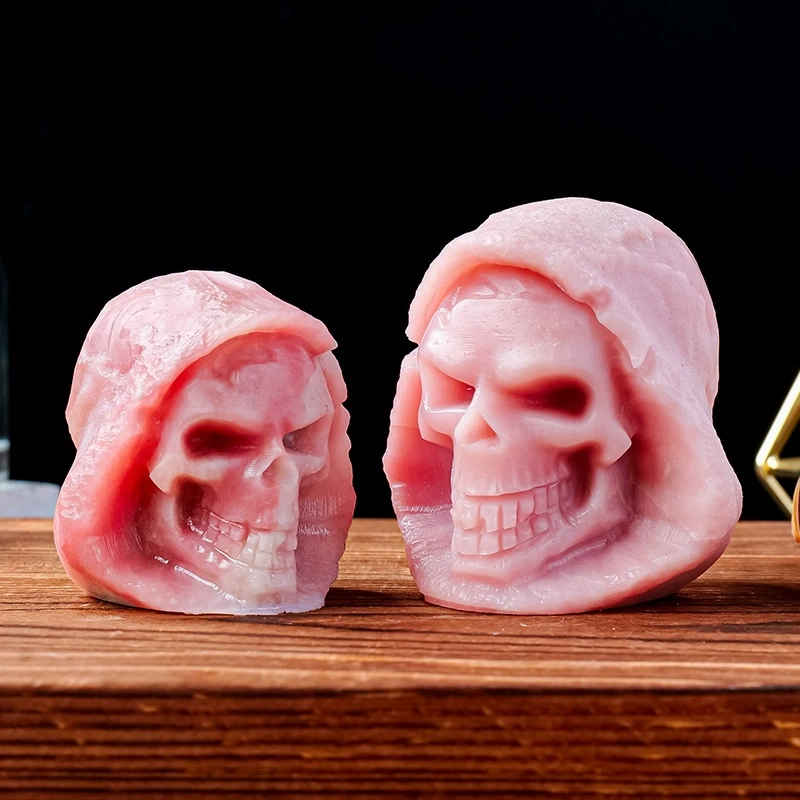 Natural pink opal death carving crystal rough stone polished skull