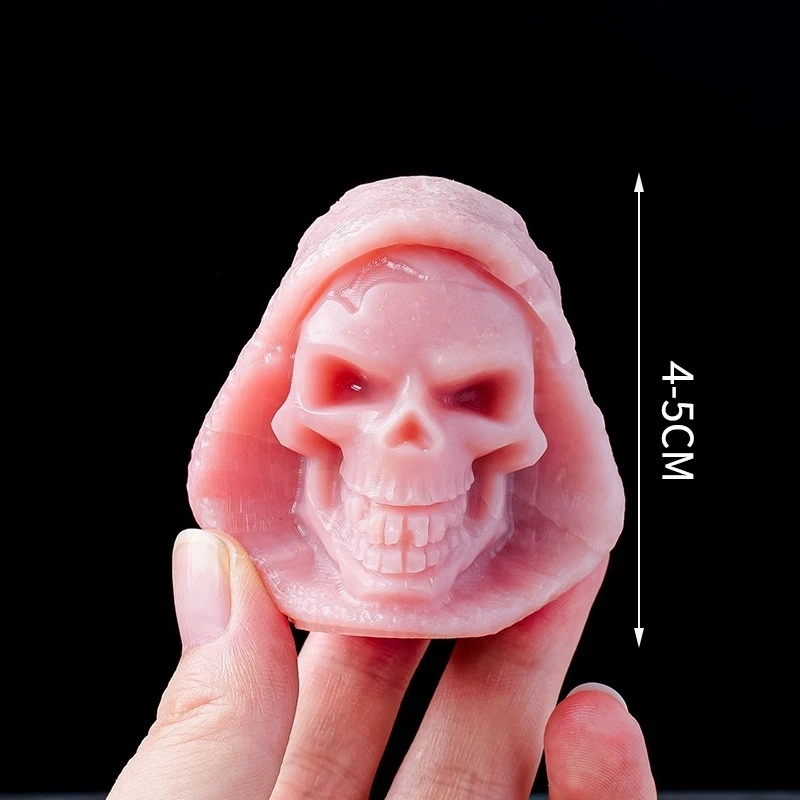 Natural pink opal death carving crystal rough stone polished skull
