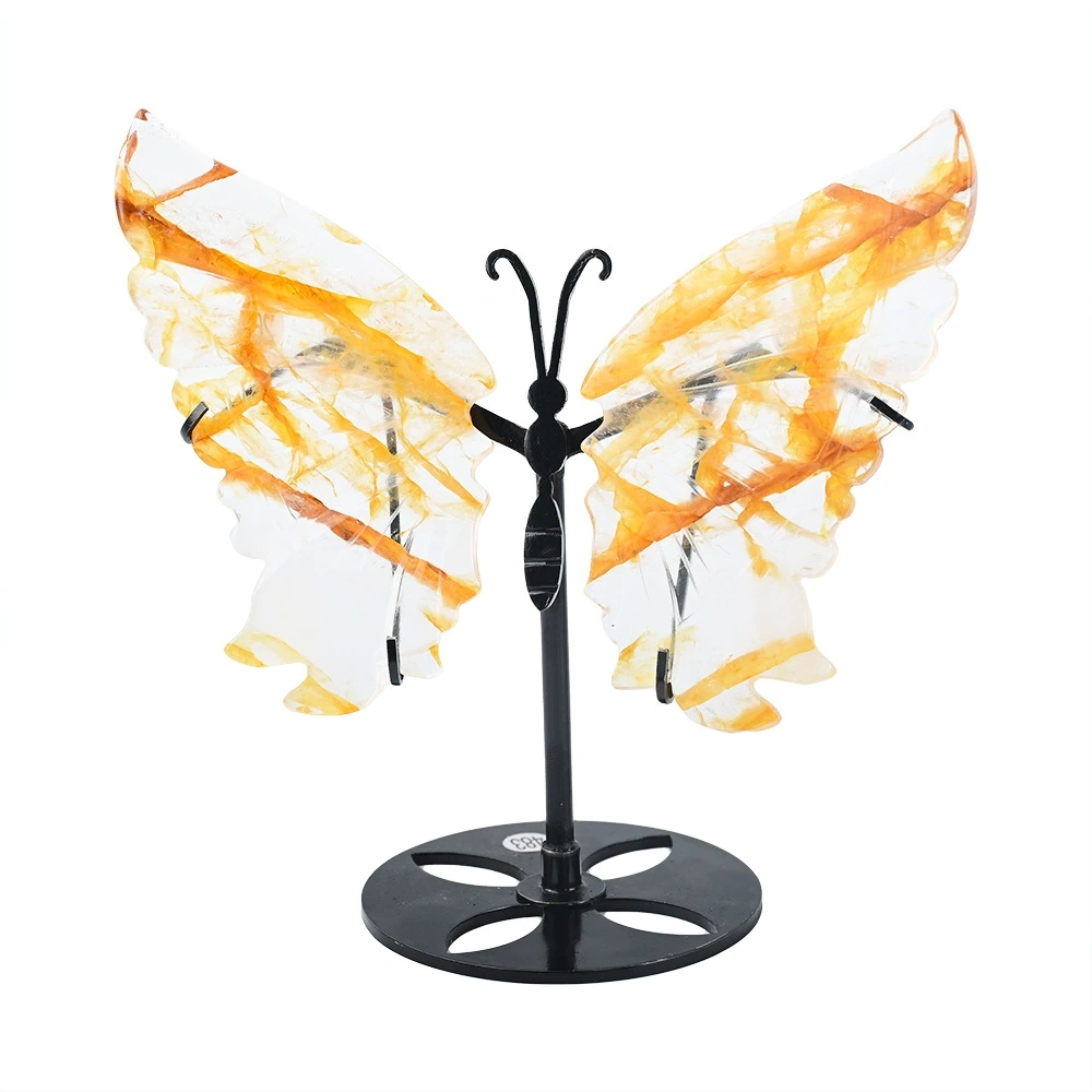 Natural crystal carved butterfly wings iron home wine cabinet desktop decoration ornaments
