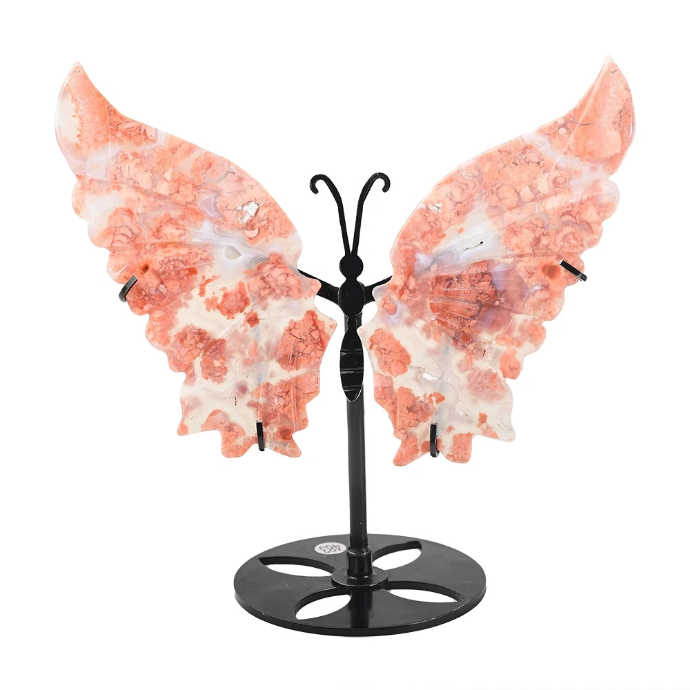 Natural crystal carved butterfly wings iron home wine cabinet desktop decoration ornaments
