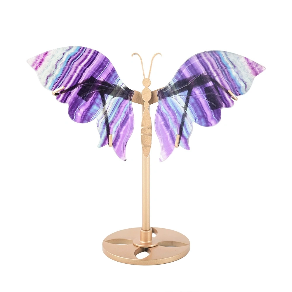 Natural crystal carved butterfly wings iron home wine cabinet desktop decoration ornaments