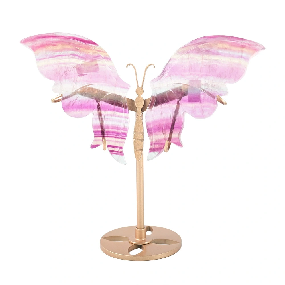Natural crystal carved butterfly wings iron home wine cabinet desktop decoration ornaments