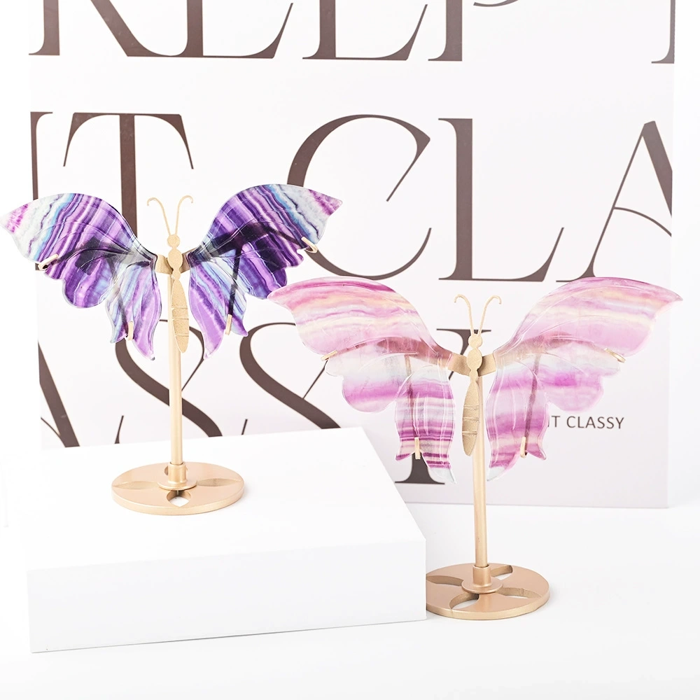 Natural crystal carved butterfly wings iron home wine cabinet desktop decoration ornaments