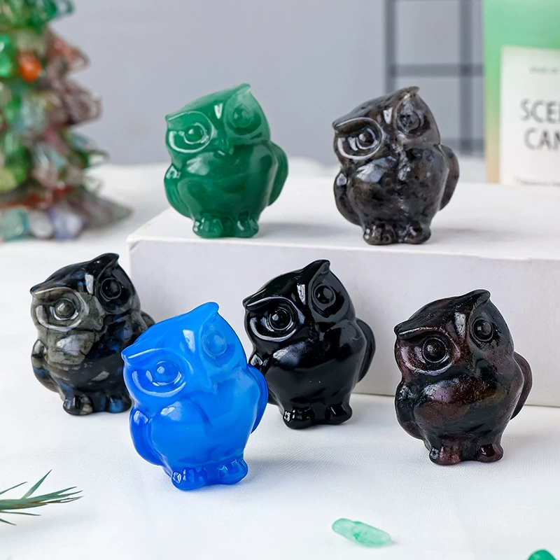 Natural crystal owl ornaments crystal raw stone carving decorative ornaments