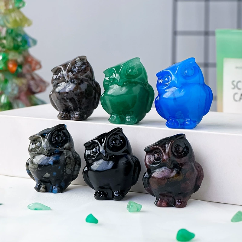 Natural crystal owl ornaments crystal raw stone carving decorative ornaments