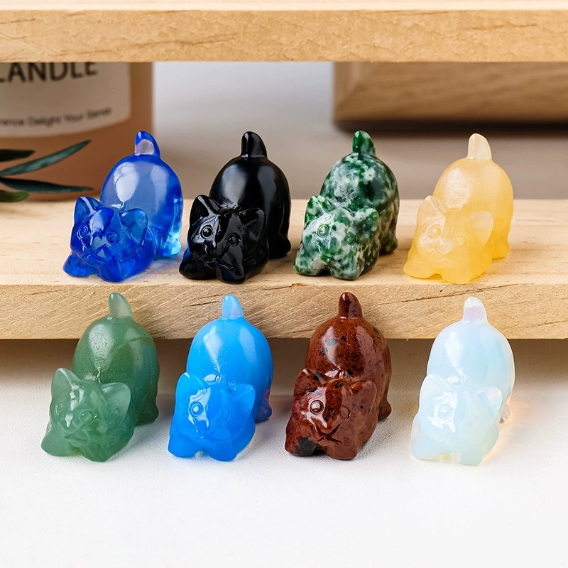 Natural crystal kitten carving crystal raw stone desktop decoration