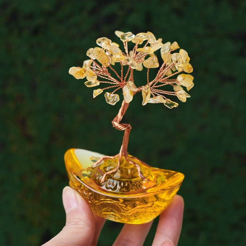 Natural citrine crushed stone glass ingot tree of life hand-woven