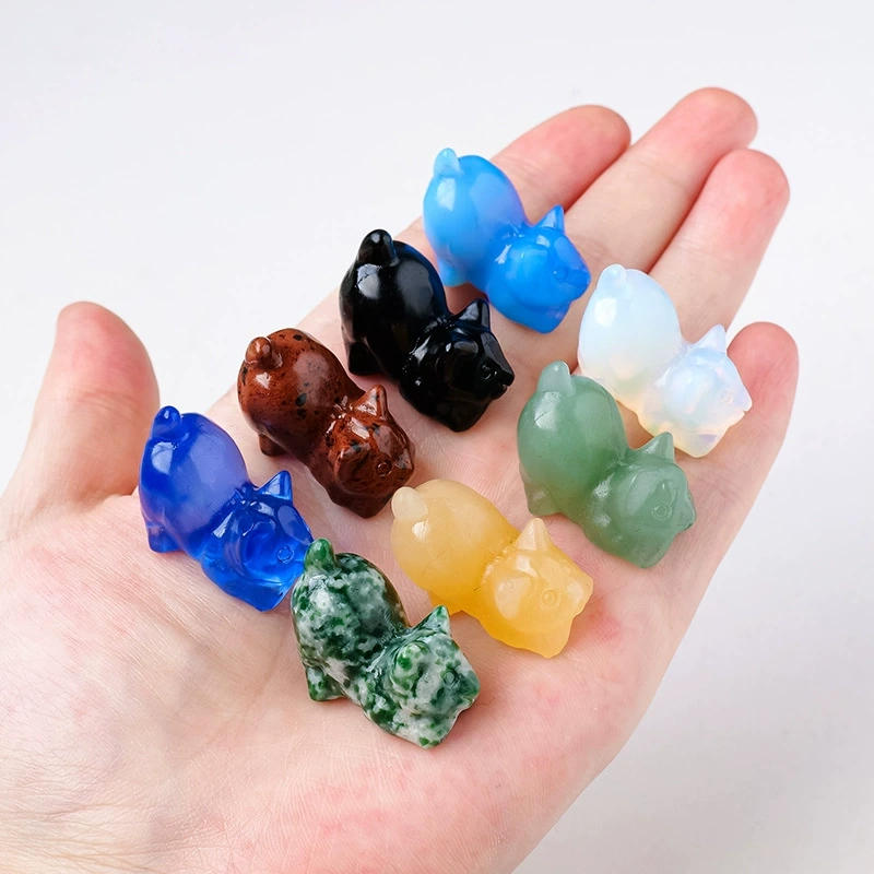 Natural crystal kitten carving crystal raw stone desktop decoration