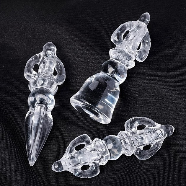 Natural clear quartz rough stone polished vajra stick vajra bell carving pendant