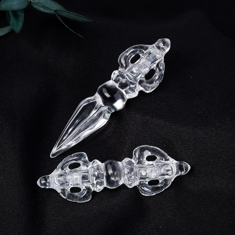 Natural clear quartz rough stone polished vajra stick vajra bell carving pendant