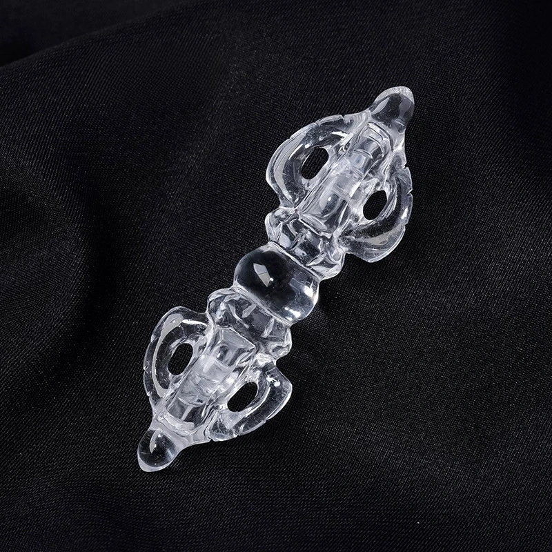 Natural clear quartz rough stone polished vajra stick vajra bell carving pendant