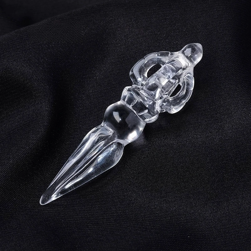 Natural clear quartz rough stone polished vajra stick vajra bell carving pendant