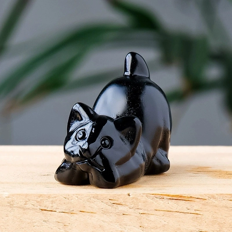 Natural crystal kitten carving crystal raw stone desktop decoration